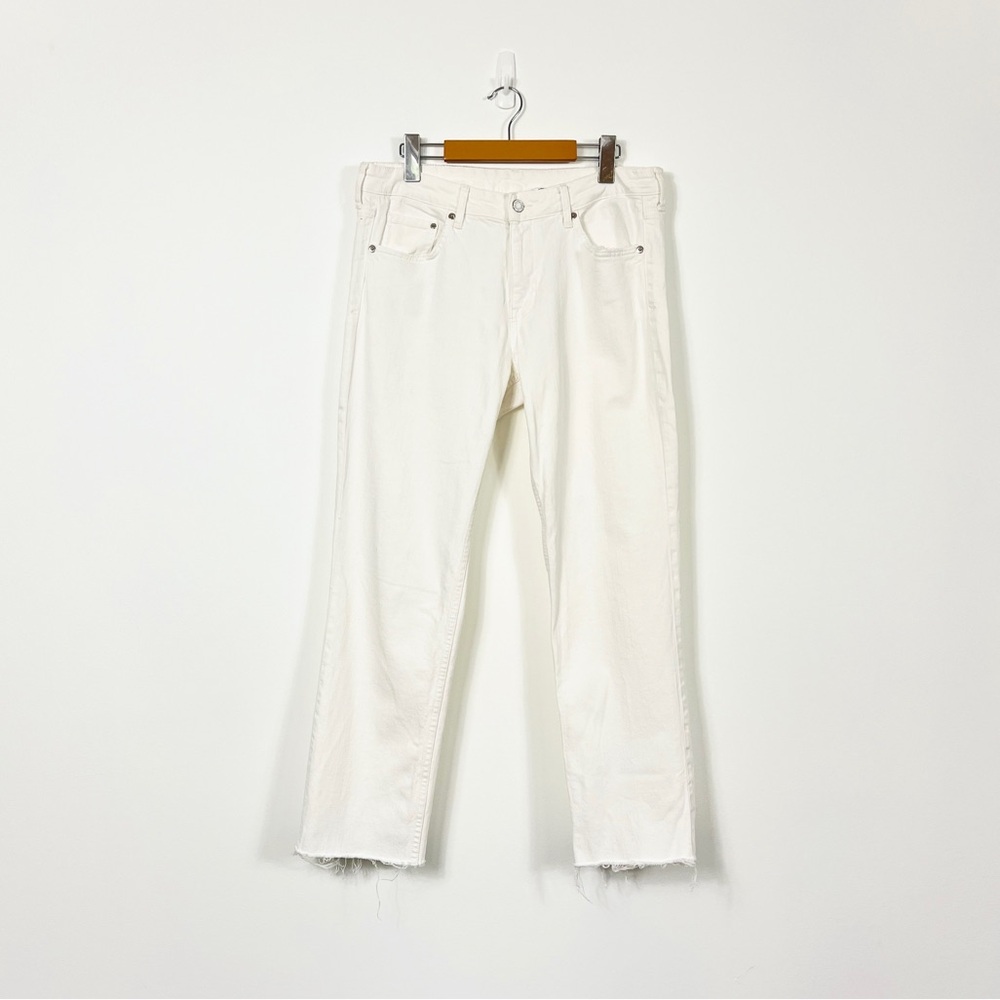 H&M White Straight Leg Raw Hem Jeans